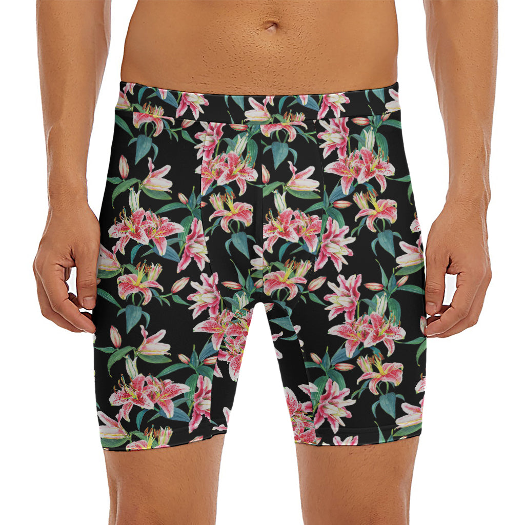 Watercolor Tropical Lily Pattern Print Men's Long Boxer Briefs