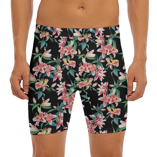 Watercolor Tropical Lily Pattern Print Men's Long Boxer Briefs