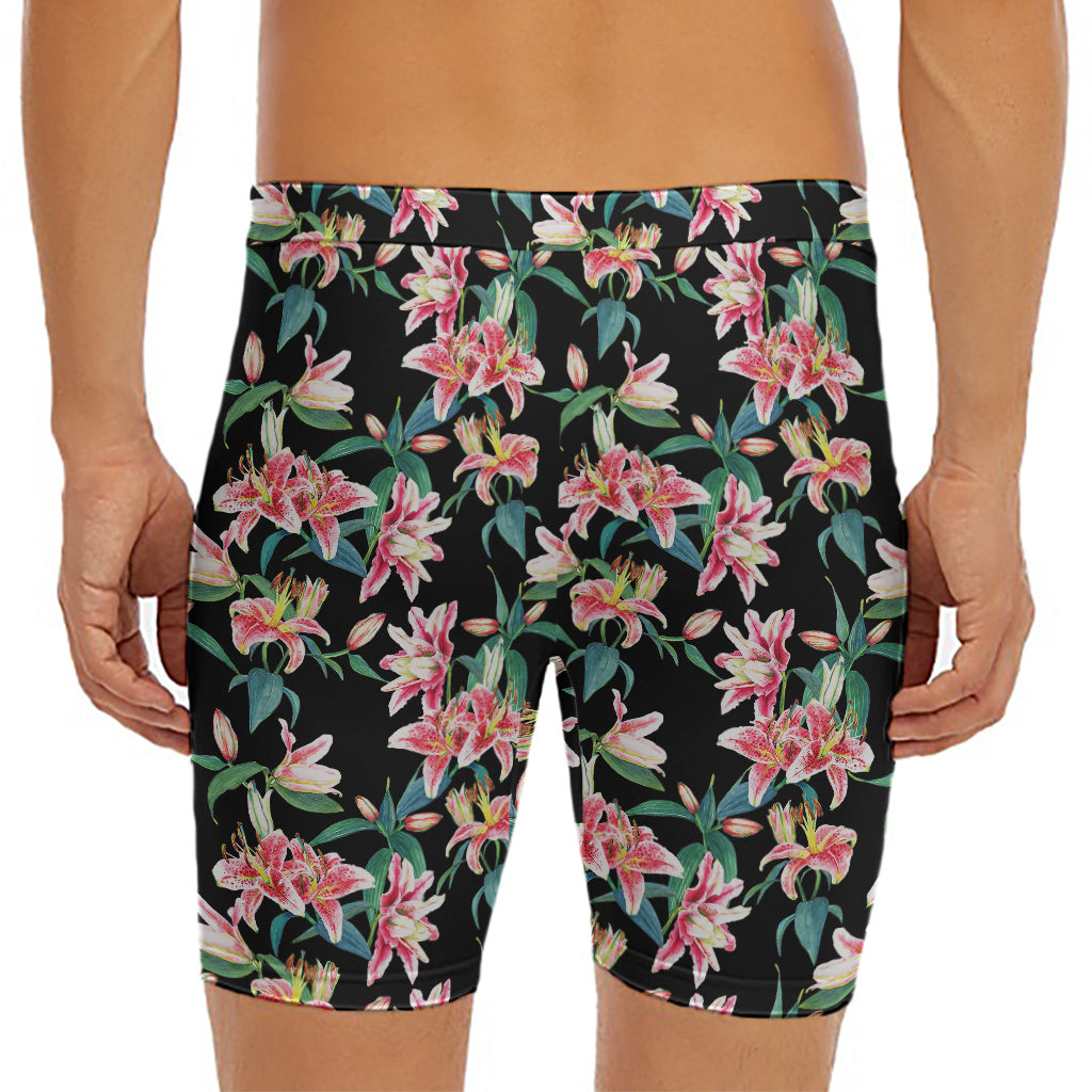 Watercolor Tropical Lily Pattern Print Men's Long Boxer Briefs