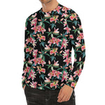 Watercolor Tropical Lily Pattern Print Men's Long Sleeve Rash Guard