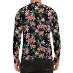 Watercolor Tropical Lily Pattern Print Men's Long Sleeve Rash Guard