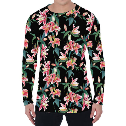 Watercolor Tropical Lily Pattern Print Men's Long Sleeve T-Shirt