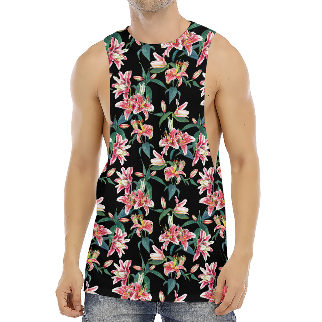 Watercolor Tropical Lily Pattern Print Men's Muscle Tank Top