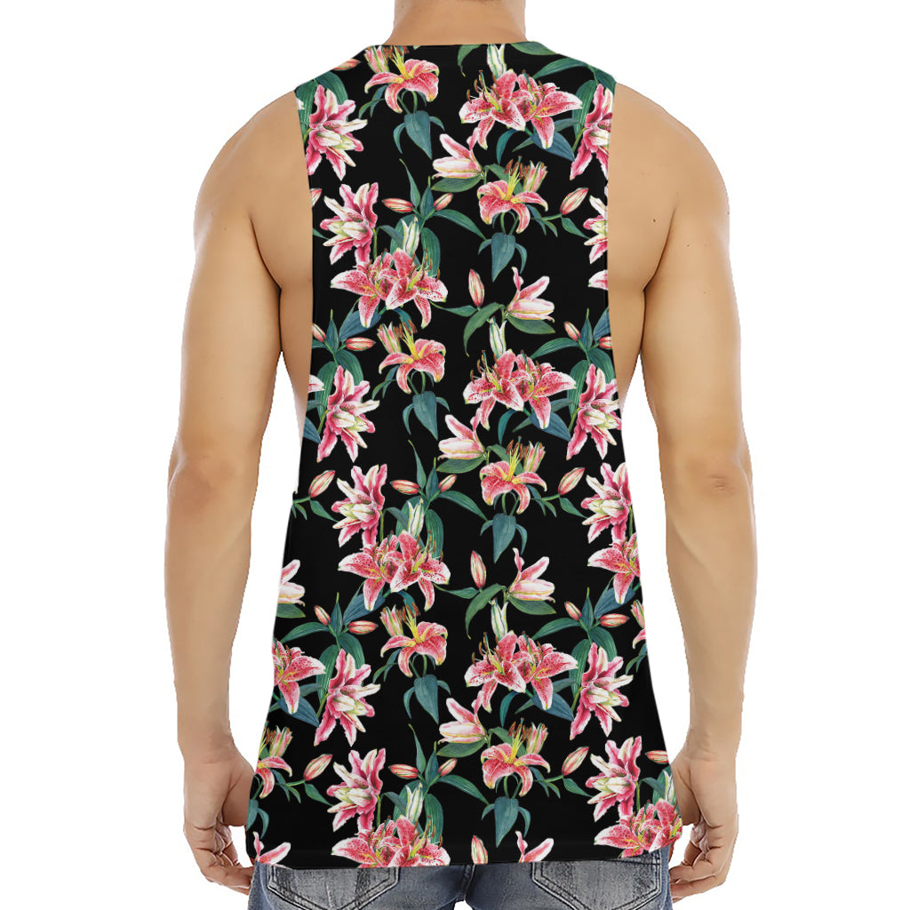 Watercolor Tropical Lily Pattern Print Men's Muscle Tank Top