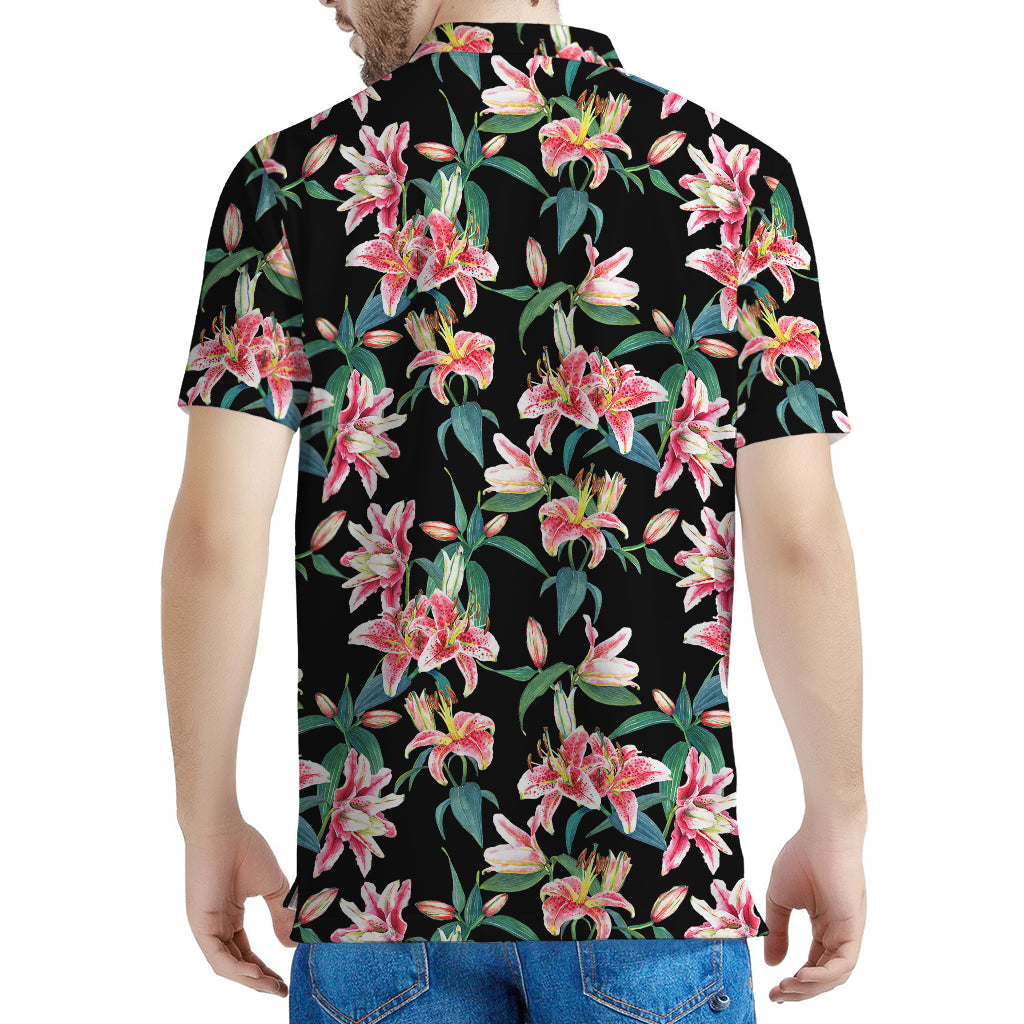 Watercolor Tropical Lily Pattern Print Men's Polo Shirt