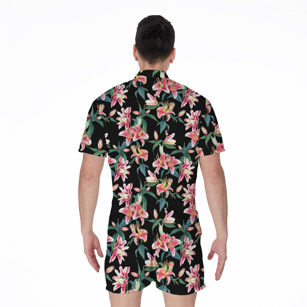 Watercolor Tropical Lily Pattern Print Men's Rompers