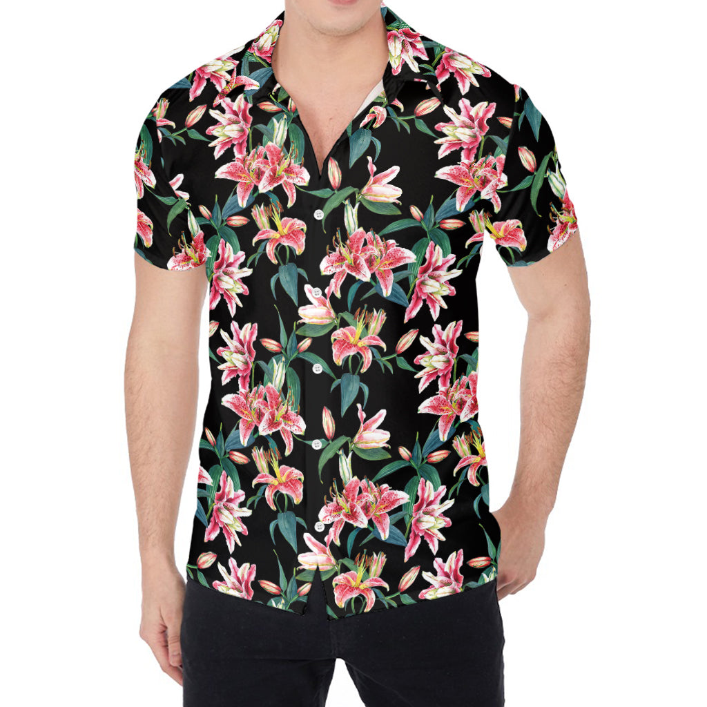 Watercolor Tropical Lily Pattern Print Men's Shirt