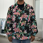 Watercolor Tropical Lily Pattern Print Men's Shirt Jacket