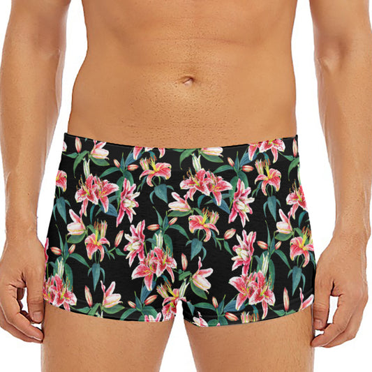 Watercolor Tropical Lily Pattern Print Men's Short Boxer Briefs