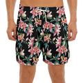 Watercolor Tropical Lily Pattern Print Men's Split Running Shorts