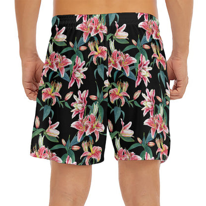 Watercolor Tropical Lily Pattern Print Men's Split Running Shorts