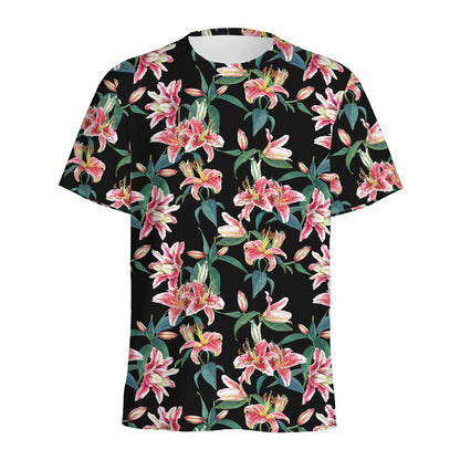 Watercolor Tropical Lily Pattern Print Men's Sports T-Shirt