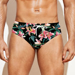 Watercolor Tropical Lily Pattern Print Men's Swim Briefs