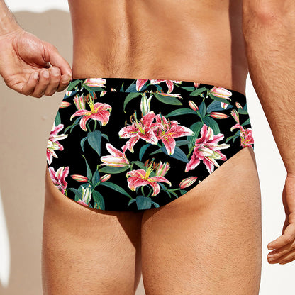 Watercolor Tropical Lily Pattern Print Men's Swim Briefs