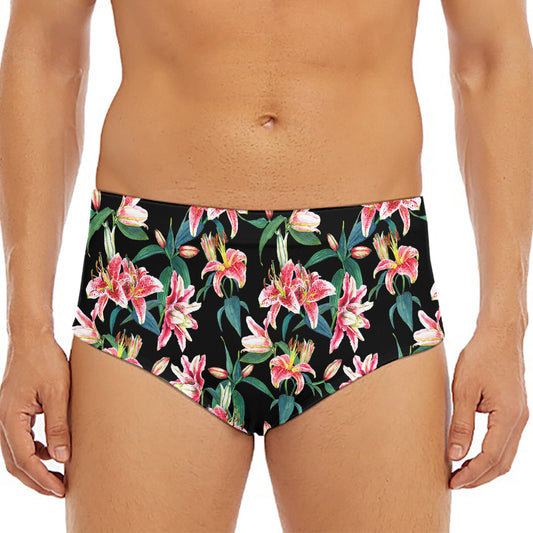 Watercolor Tropical Lily Pattern Print Men's Triangle Swim Briefs