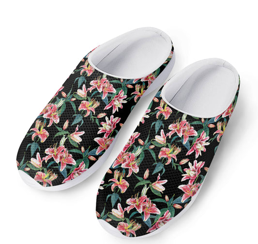 Watercolor Tropical Lily Pattern Print Mesh Casual Shoes
