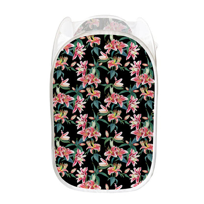 Watercolor Tropical Lily Pattern Print Mesh Laundry Hamper