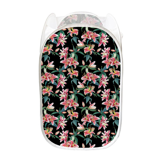 Watercolor Tropical Lily Pattern Print Mesh Laundry Hamper