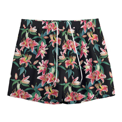 Watercolor Tropical Lily Pattern Print Mesh Shorts