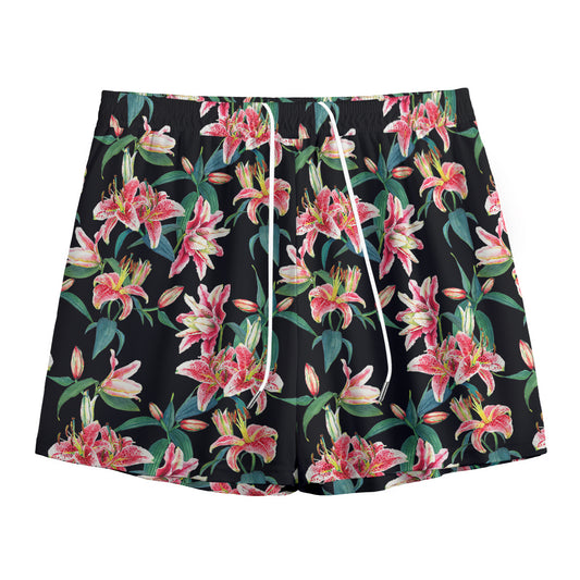 Watercolor Tropical Lily Pattern Print Mesh Shorts