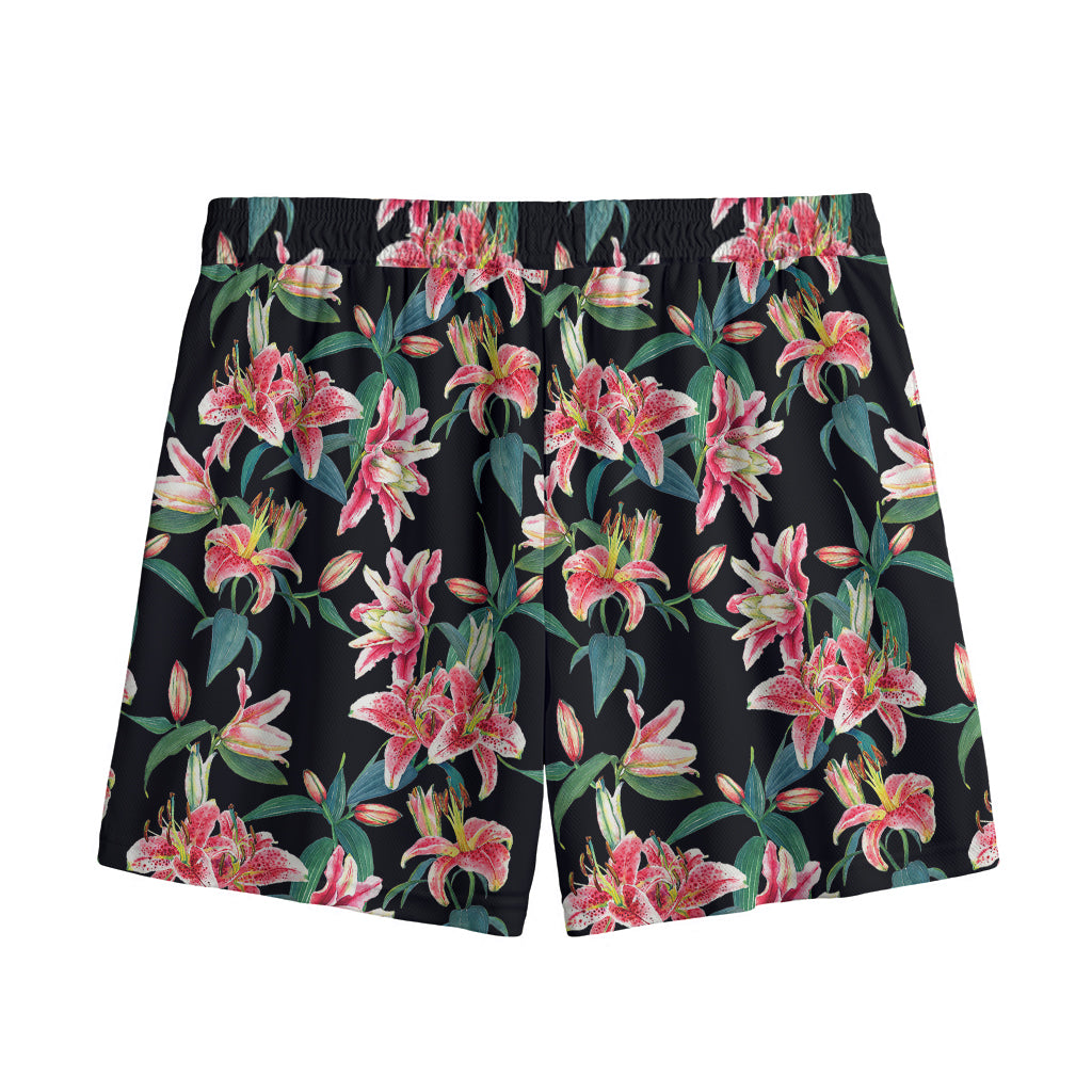 Watercolor Tropical Lily Pattern Print Mesh Shorts