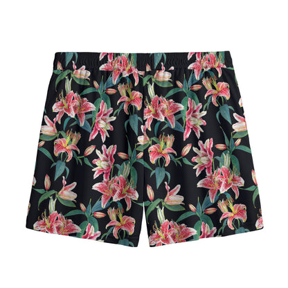 Watercolor Tropical Lily Pattern Print Mesh Shorts