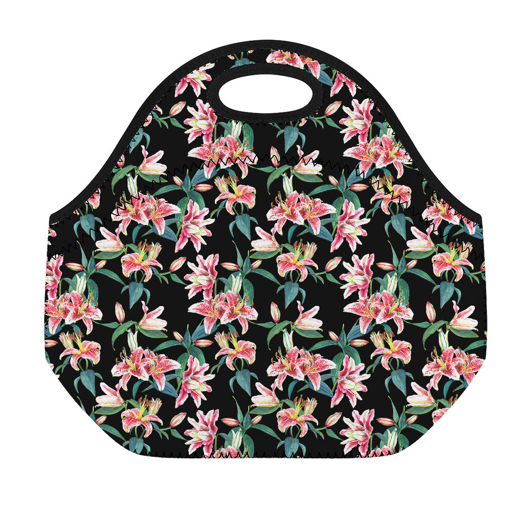 Watercolor Tropical Lily Pattern Print Neoprene Lunch Bag