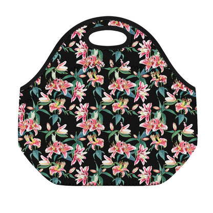 Watercolor Tropical Lily Pattern Print Neoprene Lunch Bag