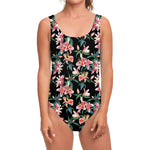 Watercolor Tropical Lily Pattern Print One Piece Swimsuit