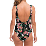 Watercolor Tropical Lily Pattern Print One Piece Swimsuit