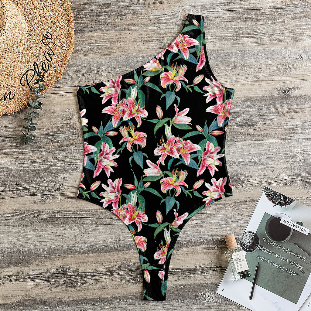 Watercolor Tropical Lily Pattern Print One Shoulder Bodysuit