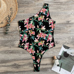 Watercolor Tropical Lily Pattern Print One Shoulder Bodysuit