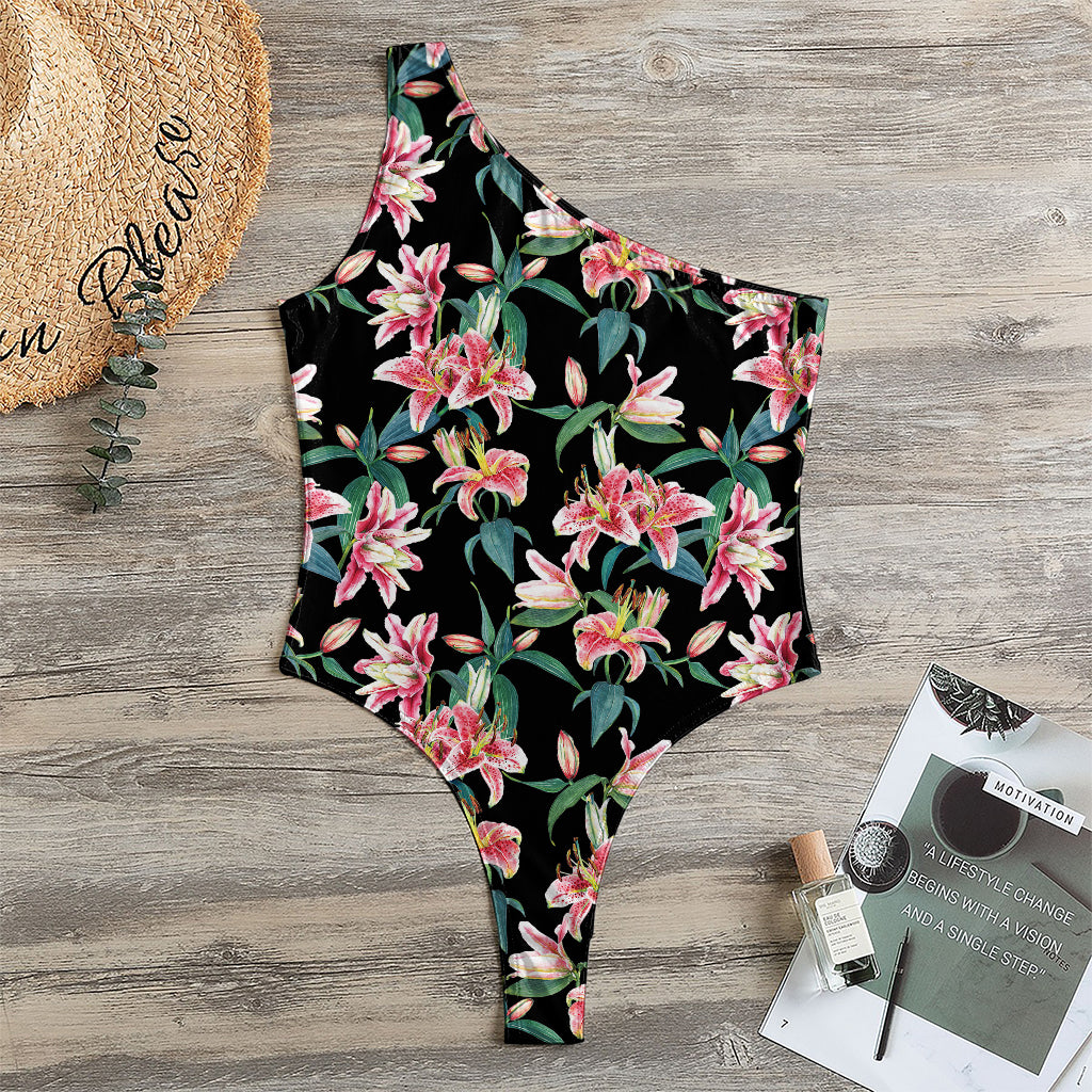 Watercolor Tropical Lily Pattern Print One Shoulder Bodysuit