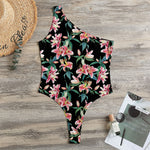 Watercolor Tropical Lily Pattern Print One Shoulder Bodysuit