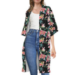 Watercolor Tropical Lily Pattern Print Open Front Beach Cover Up