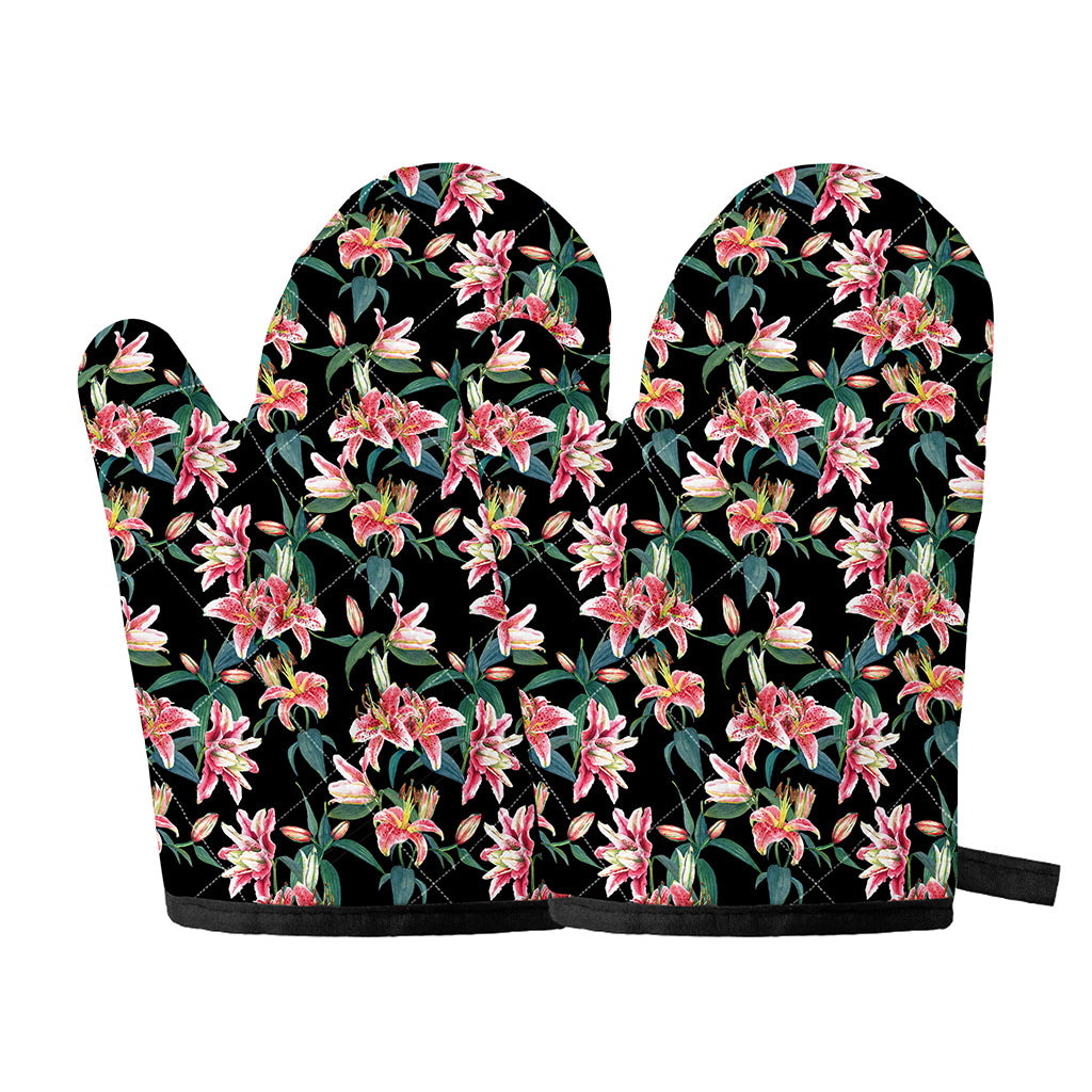 Watercolor Tropical Lily Pattern Print Oven Mitts