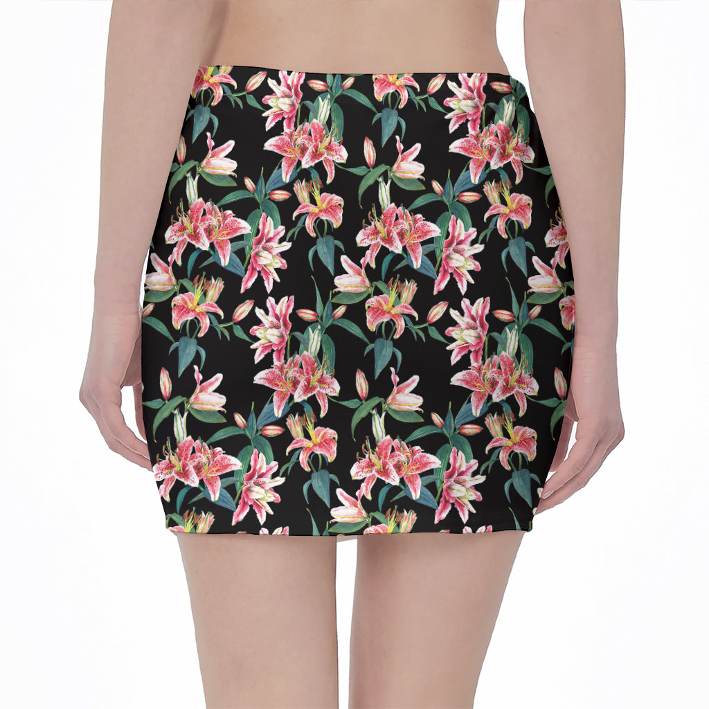 Watercolor Tropical Lily Pattern Print Pencil Mini Skirt
