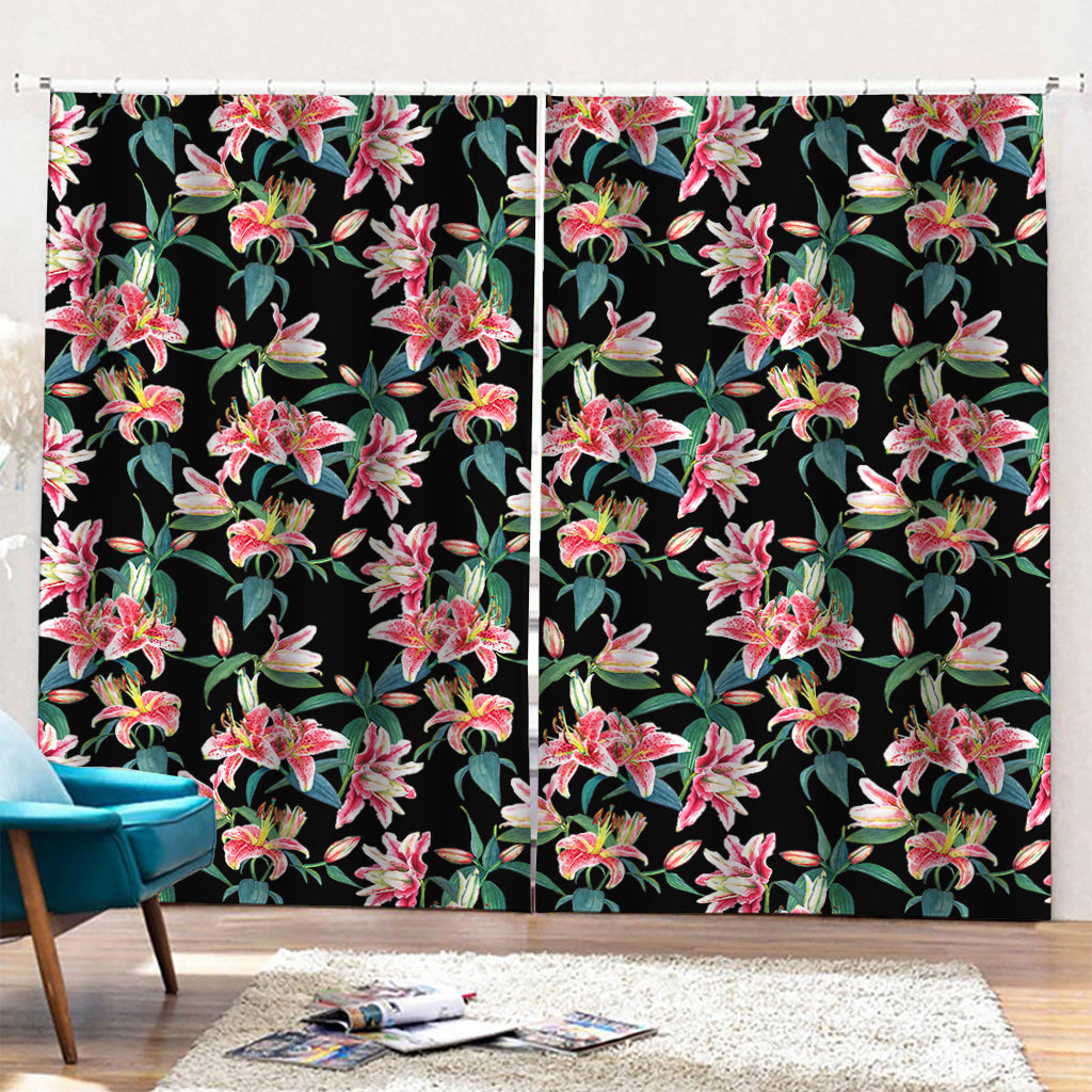 Watercolor Tropical Lily Pattern Print Pencil Pleat Curtains