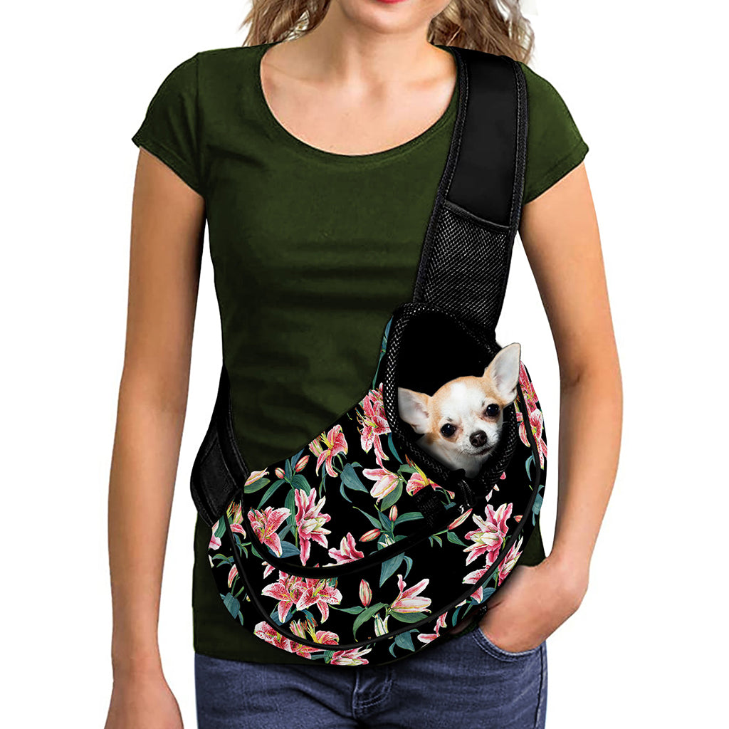 Watercolor Tropical Lily Pattern Print Pet Sling Carrier