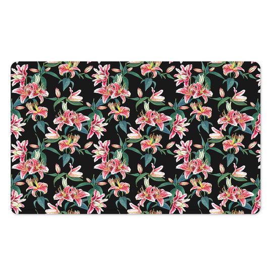 Watercolor Tropical Lily Pattern Print Polyester Doormat
