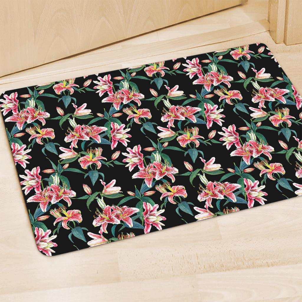 Watercolor Tropical Lily Pattern Print Polyester Doormat