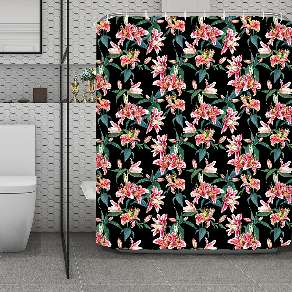 Watercolor Tropical Lily Pattern Print Polyester Shower Curtain