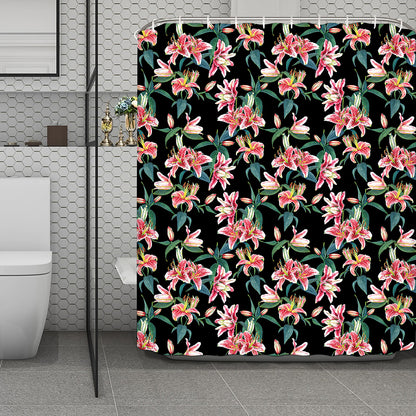 Watercolor Tropical Lily Pattern Print Polyester Shower Curtain