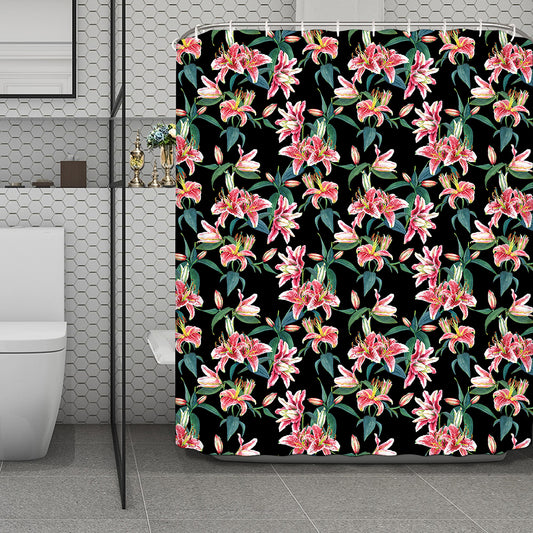 Watercolor Tropical Lily Pattern Print Polyester Shower Curtain