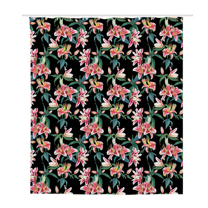 Watercolor Tropical Lily Pattern Print Polyester Shower Curtain