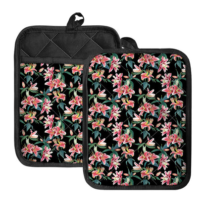 Watercolor Tropical Lily Pattern Print Pot Holders With Pocket
