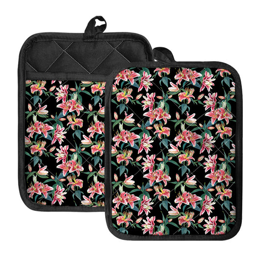 Watercolor Tropical Lily Pattern Print Pot Holders With Pocket