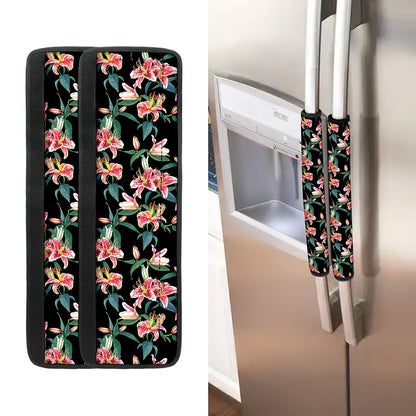 Watercolor Tropical Lily Pattern Print Refrigerator Handle Covers