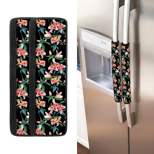 Watercolor Tropical Lily Pattern Print Refrigerator Handle Covers