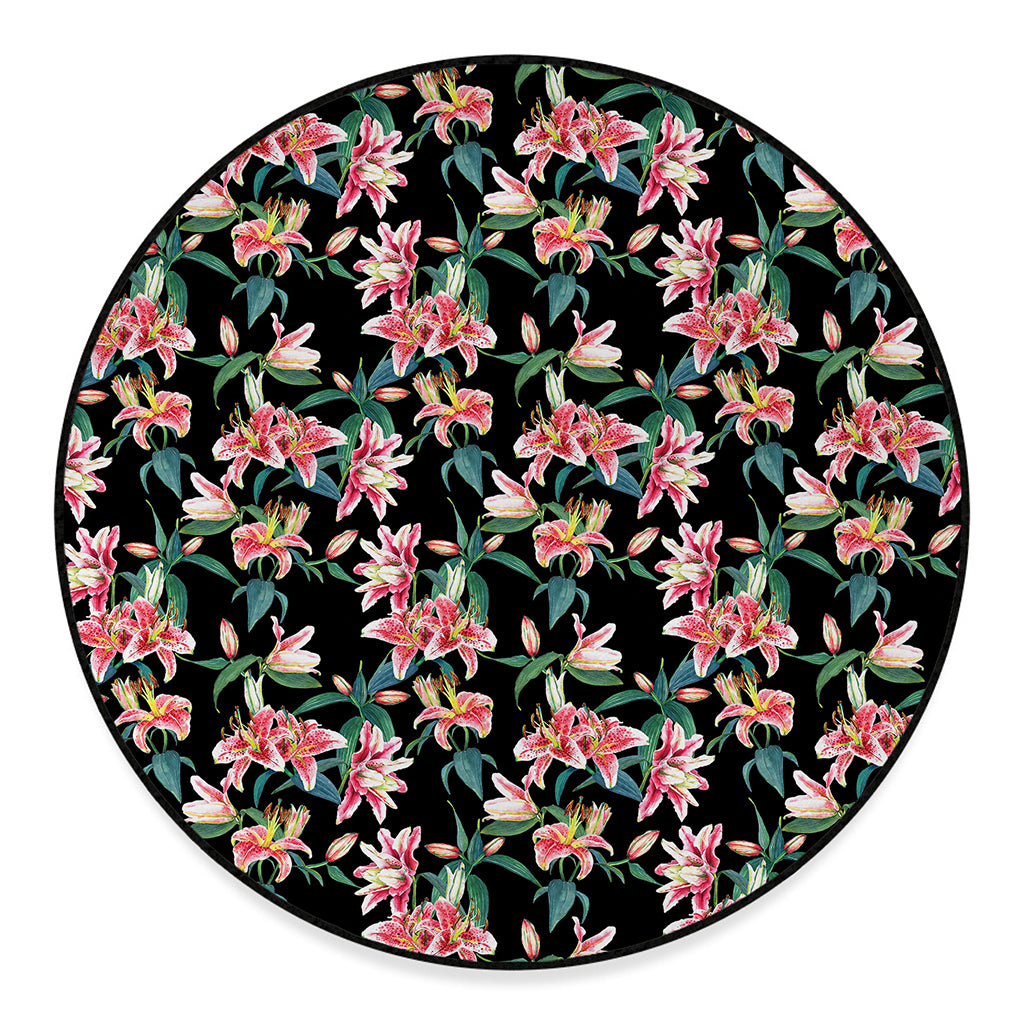 Watercolor Tropical Lily Pattern Print Round Floor Mat